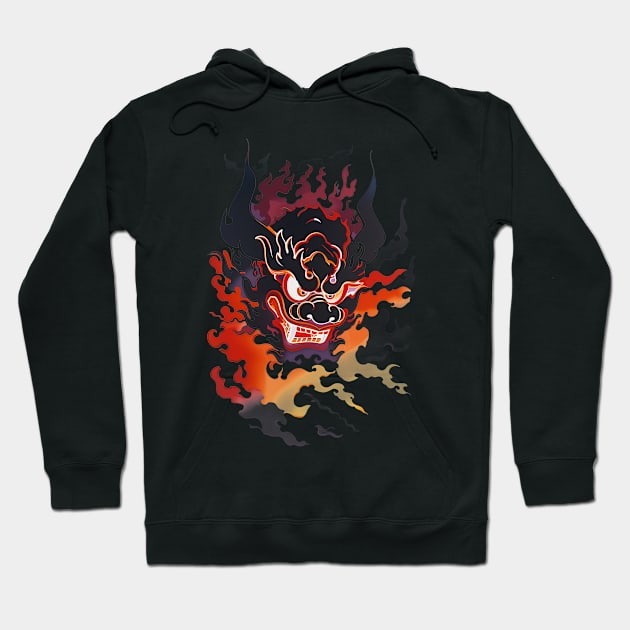 Traditional Oni Mask In Flames Hoodie by ArtisanEcho